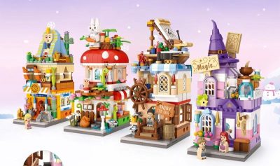 LOZ Mini Block Commercial Street Magic Street View Magic House Nautical Mushroom House Archaeological House Assembly - Nana Figure